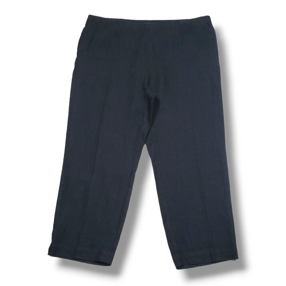 J Jill Love Linen Pants Womens Large Tall Black High Rise Pull On Notch Hem